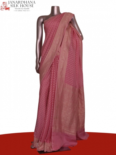 Pure Handloom Zari Butta Banarasi Crepe Silk Saree